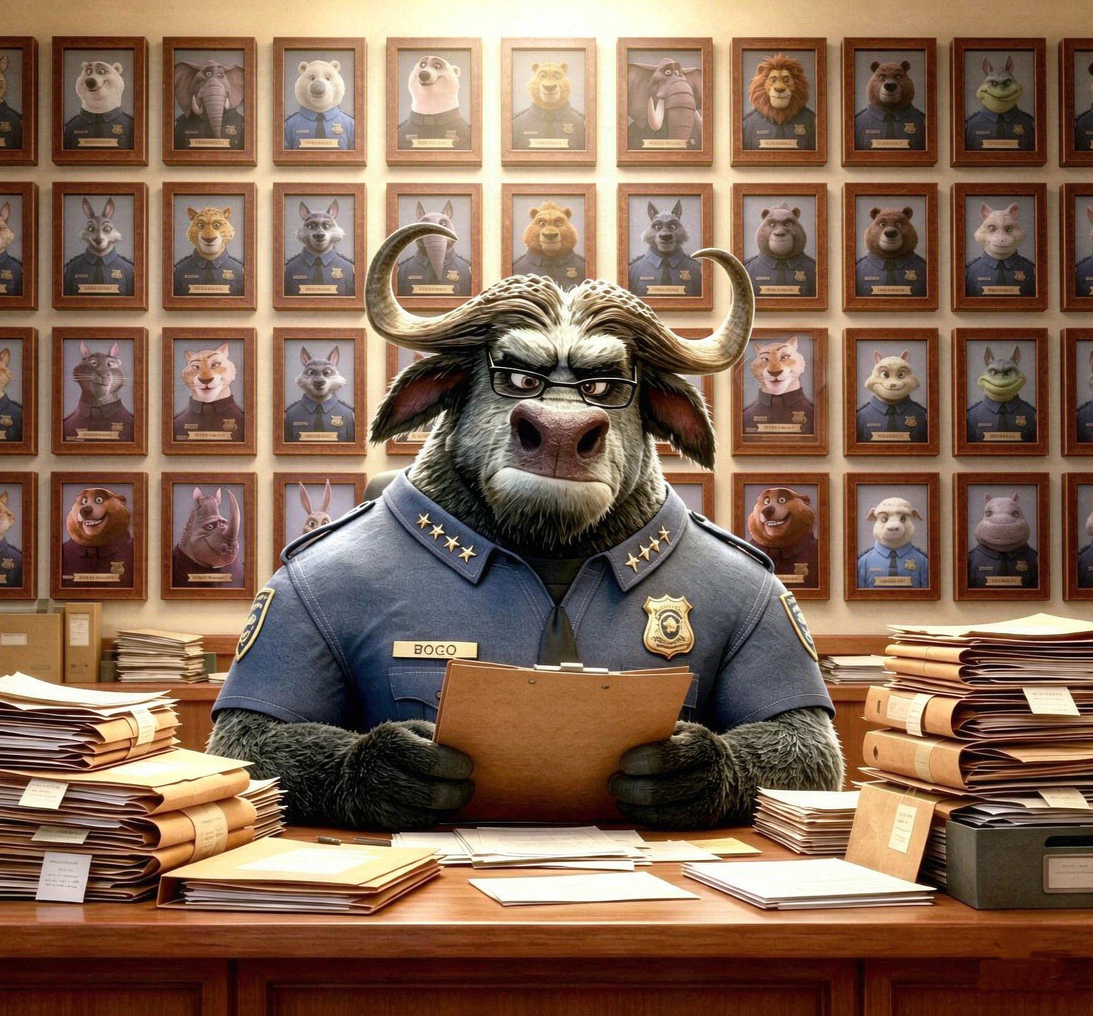 Chief Bogo in his office surrounded by files