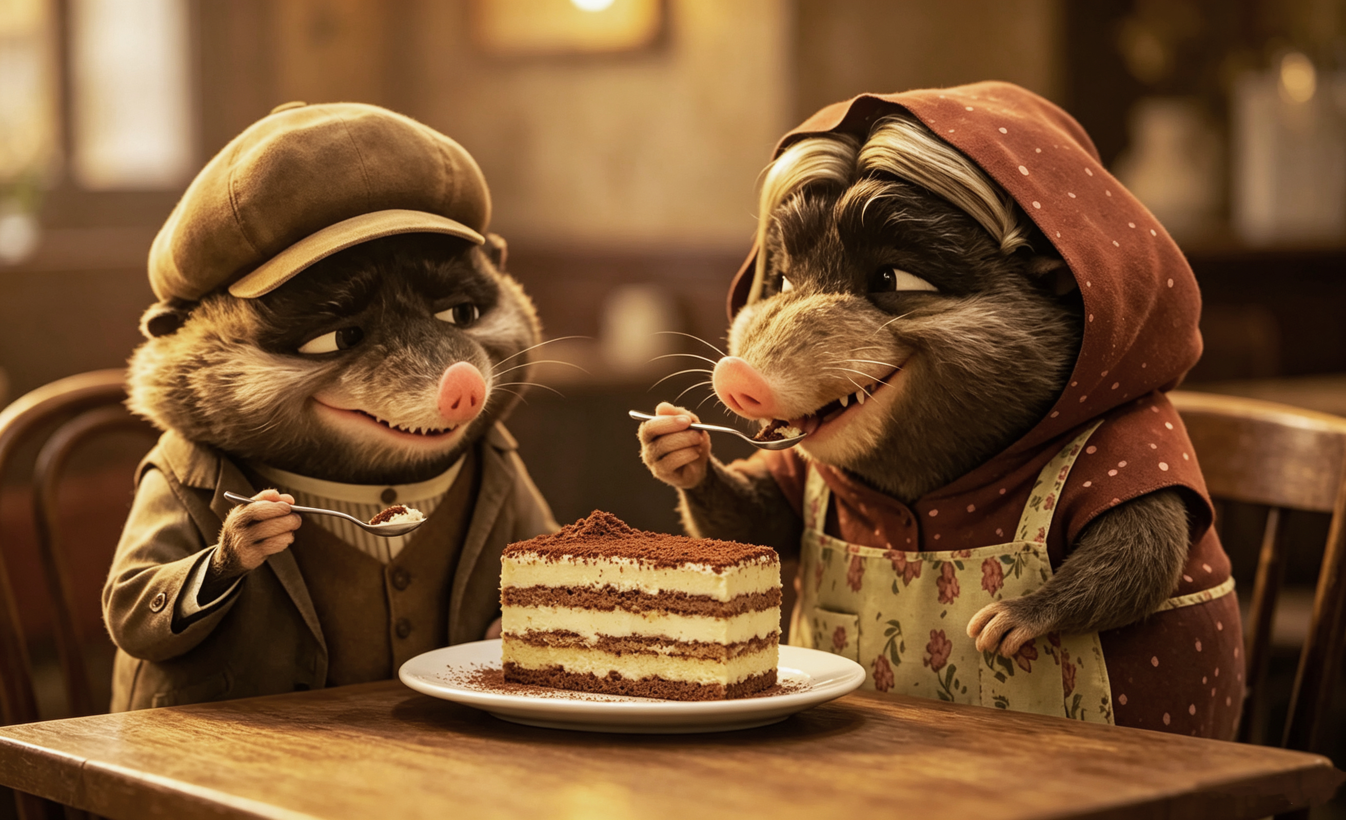 Mr. Big and his grandmother tasting tiramisu