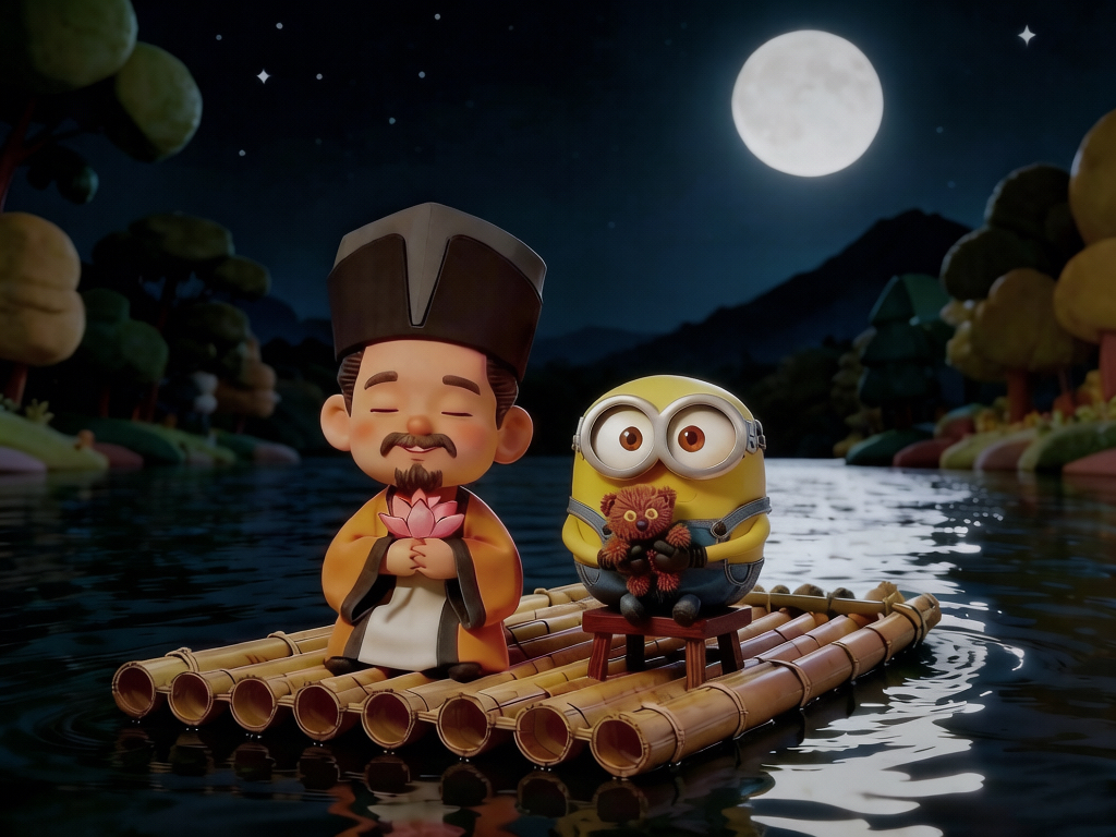 Su Shi and a companion traveling by moonlight on a river