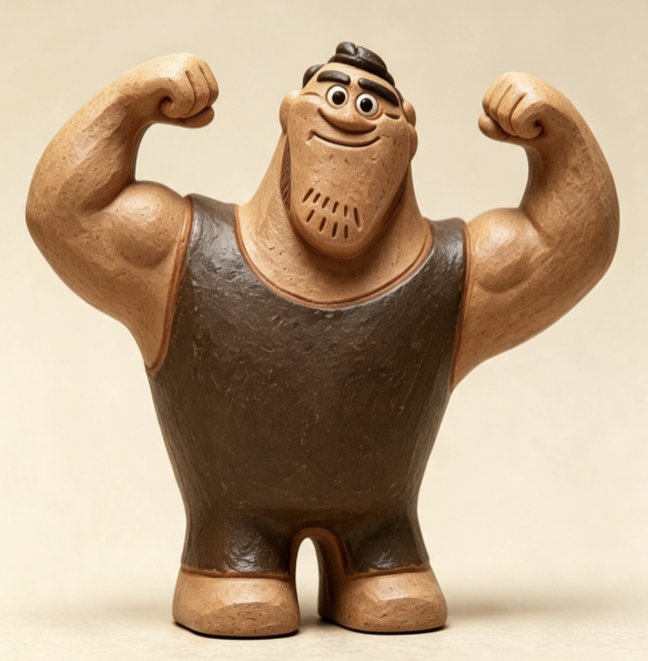 A Stone Age character raising a hand